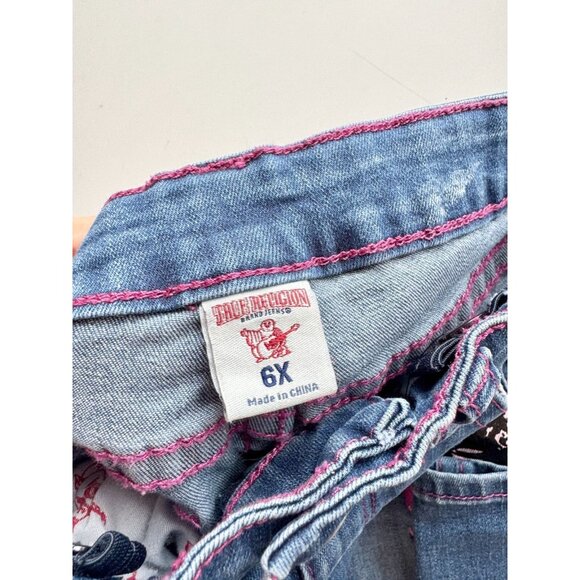 Girls' TRUE RELIGION Floral Patch Medium Dark Rinse Skinny Jeans, Size 6X - Picture 12 of 16